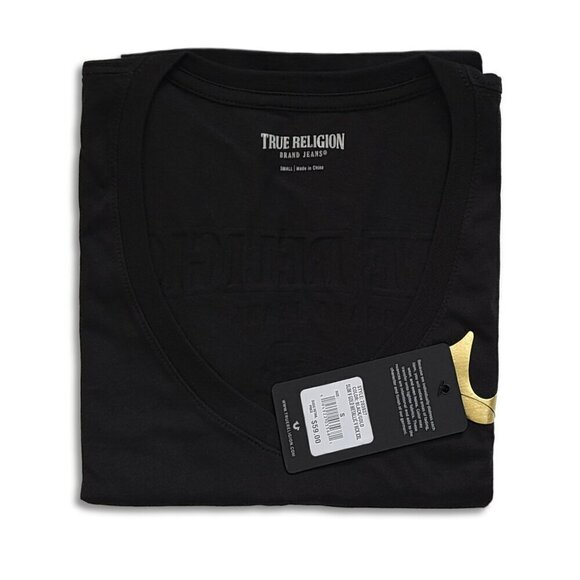 NWT True Religion Womens Gold Metallic Buddha  Logo Graphic Print Cotton T-Shirt - Picture 5 of 5